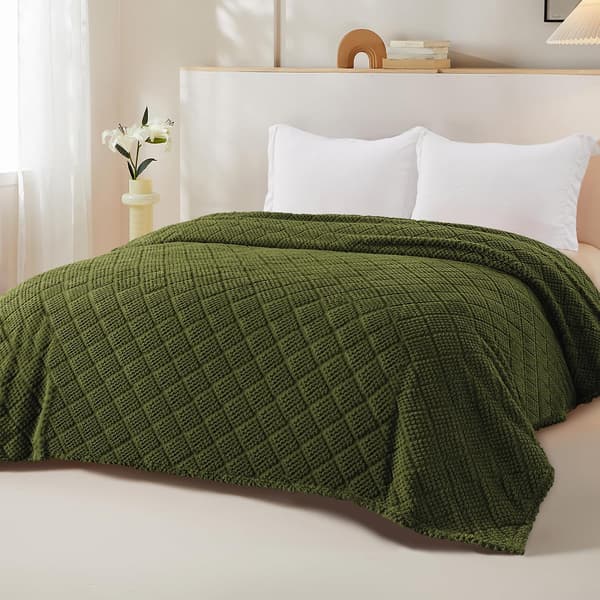 Mykt jacquard-pledd til sofa, 150x200 CM, vaffelpledd, lett og koselig sengeteppe, helårs, luftig mikrofiber, oliven 150*200CM Olive