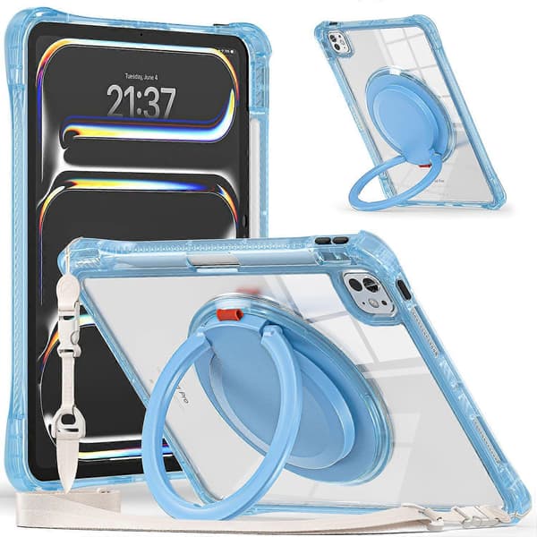 Fodral för iPad Pro 11 (2024) med axelrem, roterbart stativ, PC+TPU+Akryl Tablettskydd