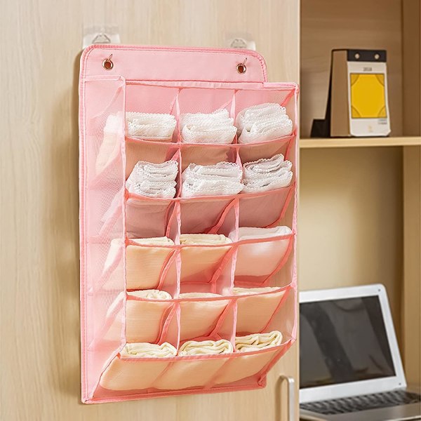 3D Closet Hanging Lingerie Organizer, Oxford fabric with double-sided nylon mesh pockets