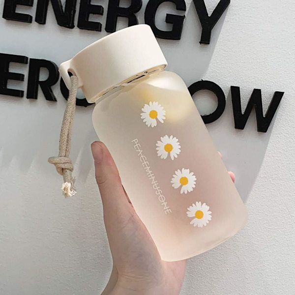 450 ml liten tusensköna transparent plast vattenflaska frostad kittel med bärbar rep rese tekopp