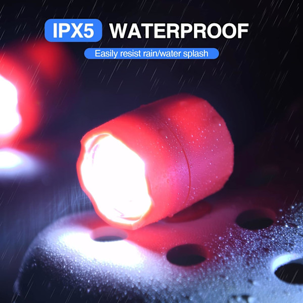 Croc-otsalamppu, 2 kpl LED-valoa puukengän otsalamppu IPX5 vedenpitävä kenkävalo koiranulkoilutukseen, retkeilyyn, C-tyypin ladattava valo (punainen)