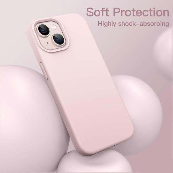 Silikonskal Kompatibelt med iPhone 13 6.1-tum, Silkeslen känsla, Stötsäkert skal med mikrofiberfoder (Rosa)