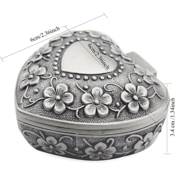 Klassisk vintage antik hjärtform smyckeskrin Ring liten prydnadssak Smycken förvaringsorganisatorkista, silver