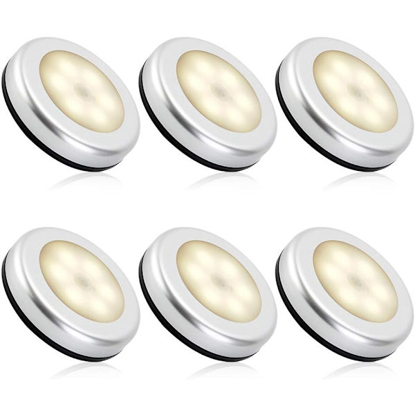 Nattlampa med rörelsesensor inomhus, LED-rörelsesensor batteridriven lampa för trappor, LED-belysning automatisk PÅ/AV 3M självhäftande Warm light 6pc