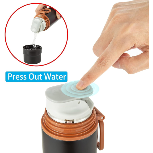 Vattenflaska - Termosmugg i rostfritt stål med handtag, läcksäkert lock