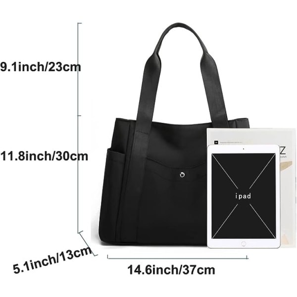 Toteveske for kvinner Nylon Casual Håndveske Skulderpose Multi Lommer Topphåndtak Shopping Bag