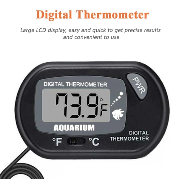Akvarie Termometer, LCD Digital Elektronisk Termometer med Sugeskål Vann Termograf