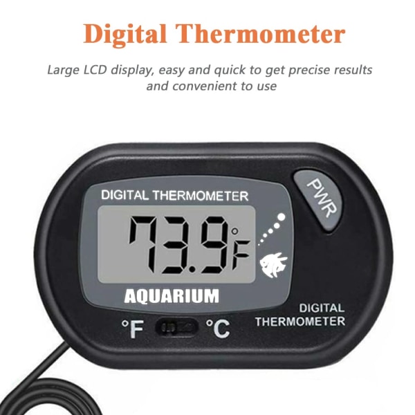 Akvarie Termometer, LCD Digitalt Elektronisk Termometer med Sugekop Vand Termometer