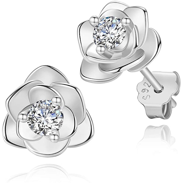 Små Øredobber S925 Sølv Blomster Øredobber for Kvinner Jenter, Cubic Zirconia Øredobber Brusk Øredobber, Smykker Gaver White