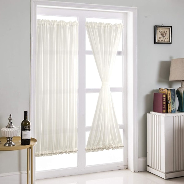 Vita Franska Dörrgardiner, Franska Fönsterpanel för Vardagsrum Köks Sovrum Matrum, 1 Panel (64 * 183cm) Beige