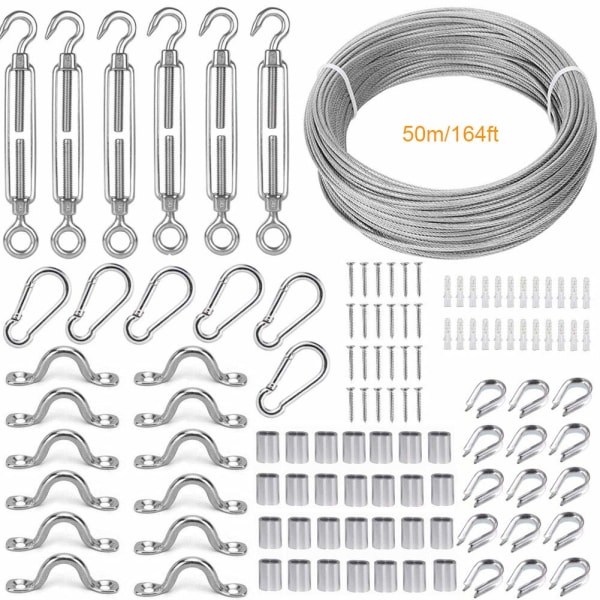 Stainless Steel Rope Hanging Kit,50M/2mm Coated Stainless Steel Cable,with M5 Cable Tensioner and Hook,for Railing,Clotheslines