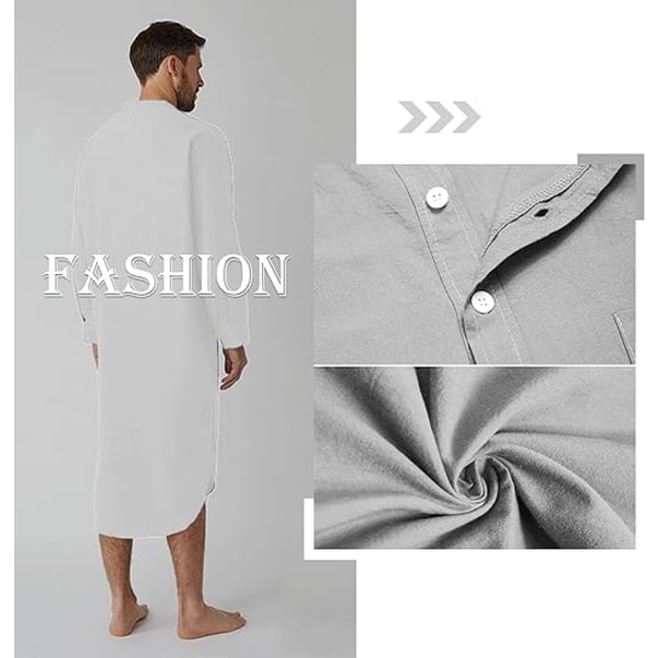 Herrepyjamas, pyjamas topper, lett bomull myk pyjamas, langarmet pyjamas, halv knapp hjemme sykehus lounge klær, xl White XL