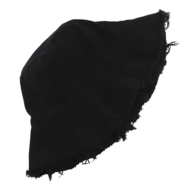 Tvättad Bomull Sliten Bucket Hatt Solskydd Bred Brätte Sommar Strandhatt Black
