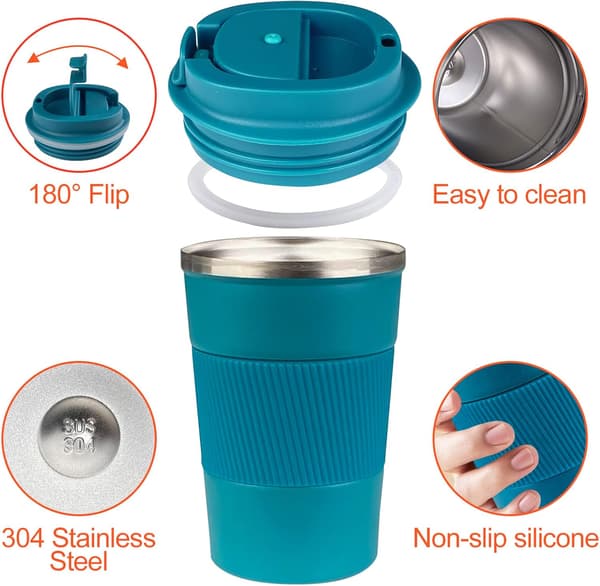 380 ml Svart Kaffemugg, 304 Rostfritt Stål Återanvändbar Kaffe Termosmugg, Läcksäker Termoskaffe Kopp för Bil Blue