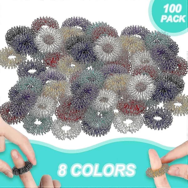 100 Pakke Piggete Sensoriske Fingerringer, Akupressurringer Piggete Sensoriske Fingerringer for Tenåringer, Voksne, Stille Stressreduserer