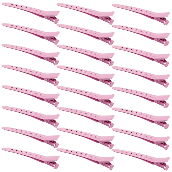 24-pack anknäbbklämmor, 3,5 tums rostfria metallkrokodillklämmor med hål för hårstyling, hårfärgning, rosa
