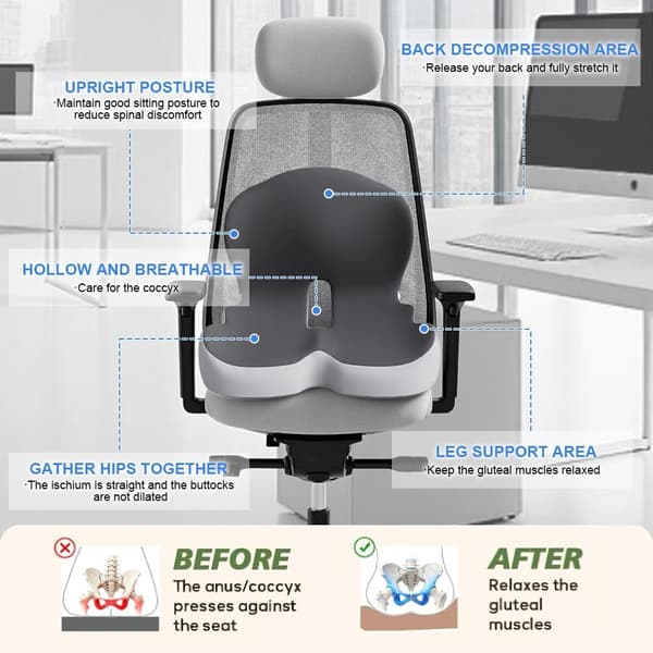 Ergonomisk sædepude i memoryskum til kontor-, bil- og gamingstole, mørkegrå Dark Gray