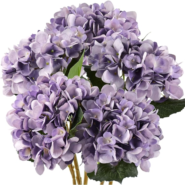 5 kpl keinotekoisia silkkihortensia kukkakimppuja, kukka-asetelma koristelu 47cm Purple