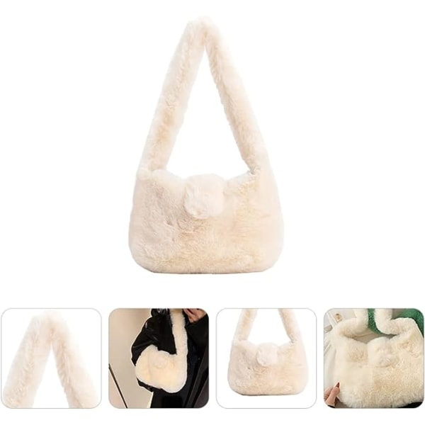 Plysch axelväska Fluffiga väskor Dam Tygväska Fluffy Furry Purse Handväska Underarm Messenger Bag för vår Höst Vinter Vit