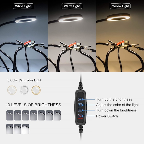 Tredje hand lödassistent med 6 flexibla armar och 3x förstoringsglas för elektronikreparation, modellhobby