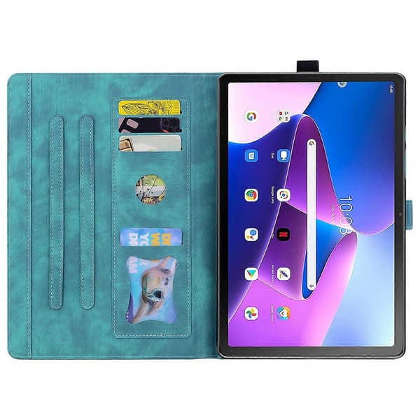 För Lenovo Tab M10 Plus (3:e generationen) Kortfack Läder Tabletfodral Imprimerat Blomma Katt Ställ Skydd