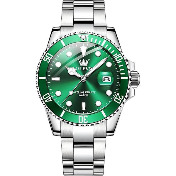 OLEVS Miesten Kellot Musta Green Dial/Silver Band