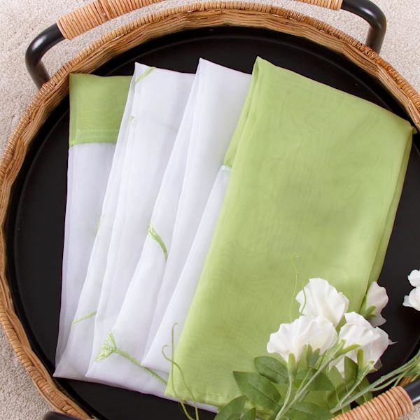 Blomstrete gjennomsiktige gardiner Voile Broderi Fanede Vinduspaneler for soverom Stuedekorasjon 2 paneler, Grønn, B140cm x H225cm