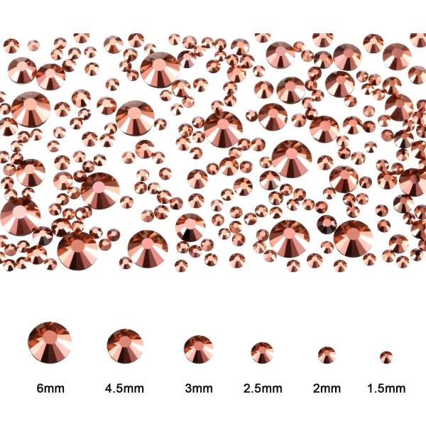 2000 kappaletta litteän takaosan jalokiviä, 6 kokoa (1,5-6 mm) pyöreitä kristallitimantteja