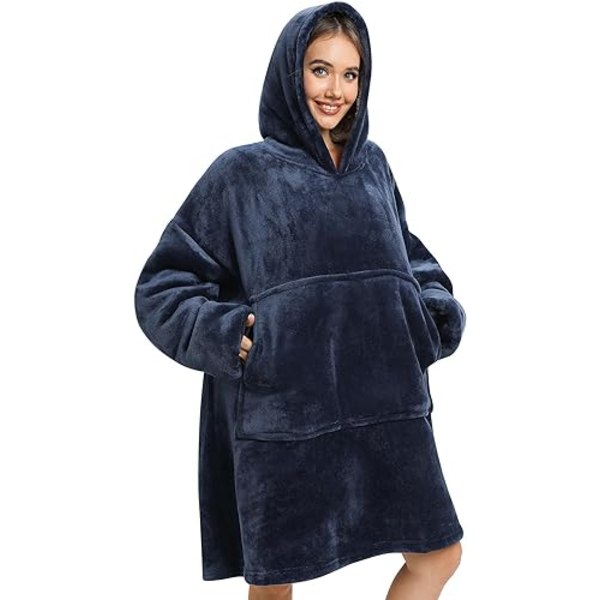 Sherpa Sweatshirt Hoodie Bærbar Fleece Hoodie Tæppe Kvinders One Size Termisk Hoodie med Frontlomme