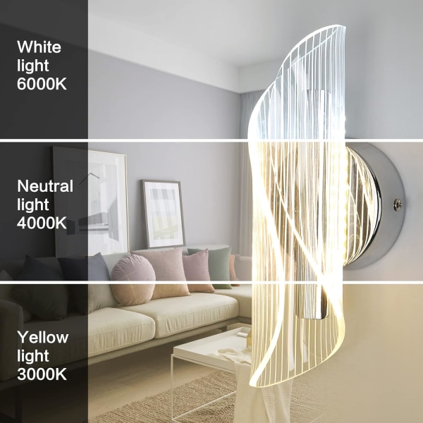 Vägglampa för inomhusbruk, 10W modern, kreativ böjd designvägglampa, 3 färgtemperaturer RA≥85 Sovrum [Energiklass E]