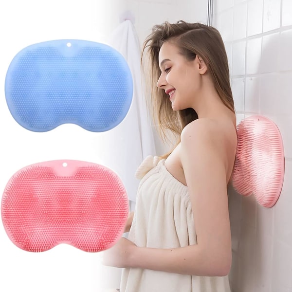 2 Pack Shower Back & Foot Scrubber,Wall Mounted Back Scrubber Silicone Bath Massage Cushion Brush with Suction Cups