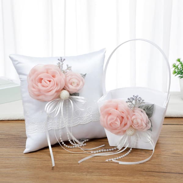 Blomsterflicka Korg Ring Bärare Kudde Set Blomma Värdesätta Bröllop Blomkorg