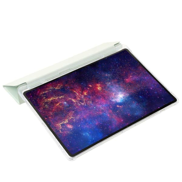 For Samsung Galaxy Tab S10 Ultra Case Tri-Fold Stativ Lær+TPU+Akryl Klar Bakside Tablet Cover