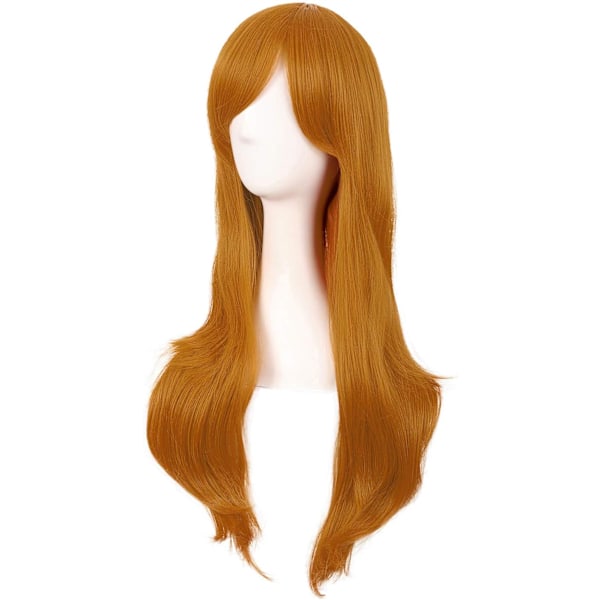 28 tum/70 cm Kvinnor Sido Lugg Lång Lockig Hår Cosplay Peruk för kvinnor flicka Golden Orange 28"
