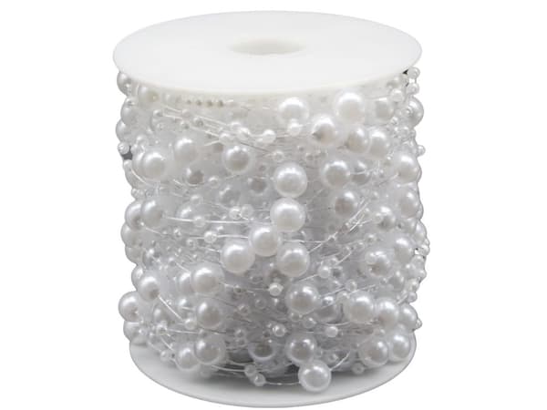 Perlehvid lysekroneperler juletræskædeperler 8mm spole 5m