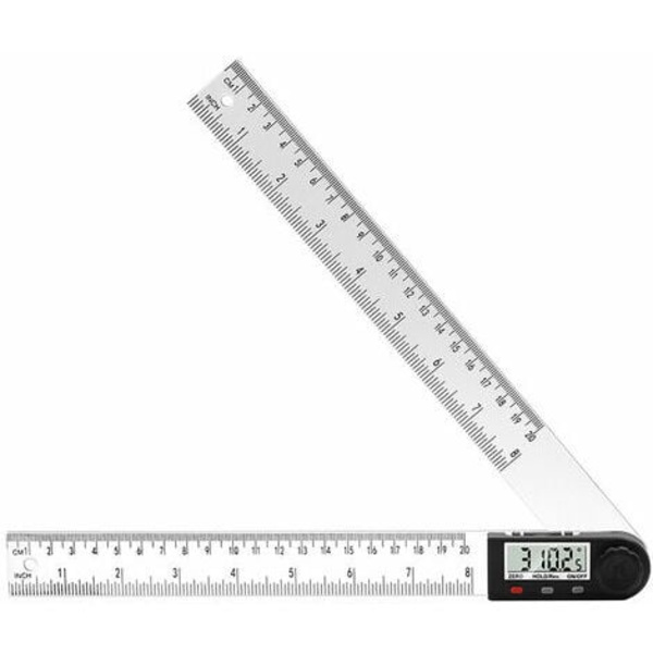 Digital vinkelmätare, gradskiva, ABS-plast 200 mm längd och vinkelmätning med HOLD/Rev, LCD-display, mm/tum, för träbearbetning/konstruktion