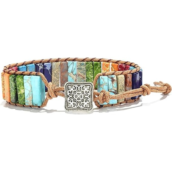 7 Chakra Armbånd for Kvinner med Ekte Steiner Lær Wrap Healing Bead Armbånd Kvinner Menn Boho Vennskap Smykker