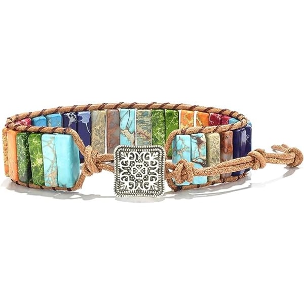 7 Chakra armband för kvinnor med äkta stenar Läder Wrap Healing Bead Armband Kvinnor Män Boho Vänskap Smycken