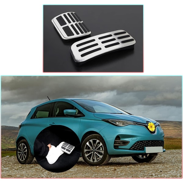 Kompatibel med Renault Zoe 2020-2022 Pedal Caps Running Board Fotstöd Tillbehör för Zoe 2022 ZOE Bil Gas- och Bromspedal (Silver)