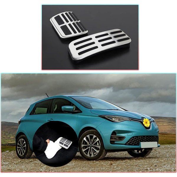 Kompatibel med Renault Zoe 2020-2022 Pedal Caps Running Board Fotstödstillbehör för Zoe 2022 ZOE bilgas- och bromspedal (silver)