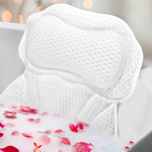 Badkudde för Huvud och Nacke, Ergonomisk 4D Air Mesh, Lyxig Vattentät Badkudde med 6 Kraftfulla Sugkoppar