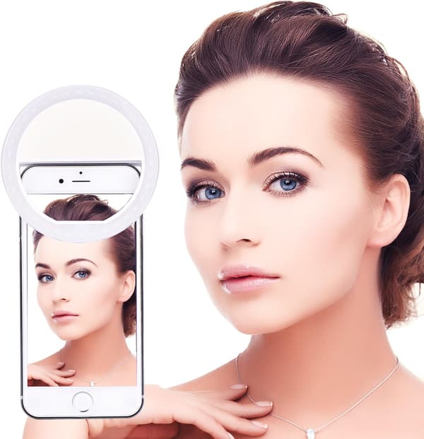 LED Ring Selfie Light Fill Light Night Selfie Smartphone, Hvid