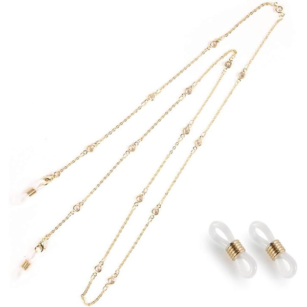 Glasögonkedja för kvinnor, transparent zirkon, solglasögonkedja, glasögonhållare, glasögonhalsband Gold