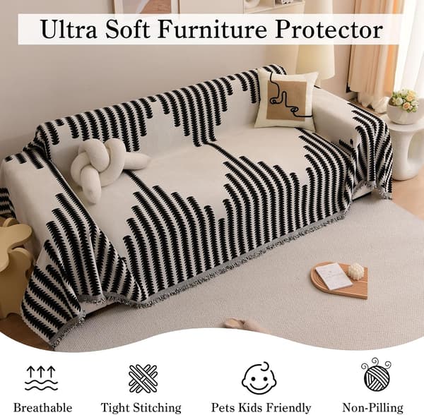 Sofabetræk Blødt Holdbart Vendbart Chenille Sofabetræk Sofabetræk Moderne Tern Universal Møbelbeskytter til 2-personers sofa, Sort, 180*260cm 180*260cm Black