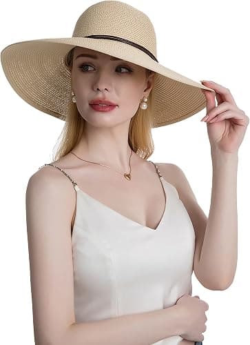 Dame Sommer Bredskygget Solhat Strand Foldbar Solhatte Floppy Roll Up Cap Uv UPF 50+ Caps beige