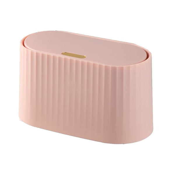 Liten papperskorg för skrivbord med lock, 2L Mini skrivbordspapperskorg med trycklock, Bärbar skrivbordspapperskorg Tepåse papperskorg för vardagsrum (ROSA)