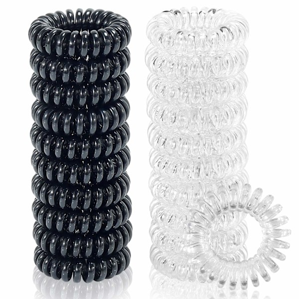 20 stk. spiralhårbånd, spiralhårbånd uden folder, spiralhårbånd til tykt hår - elastikker til hestehale til kvinder (sort og transparent)