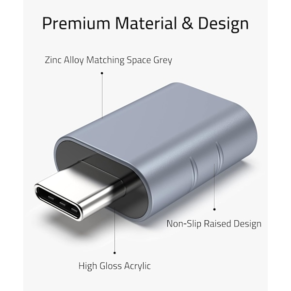 USB C til USB Adapter (2 stk.), USB-C Han til USB3.0 Hun Adapter Kompatibel med MacBook Pro efter 2016, MacBook Air efter 2018 Blue