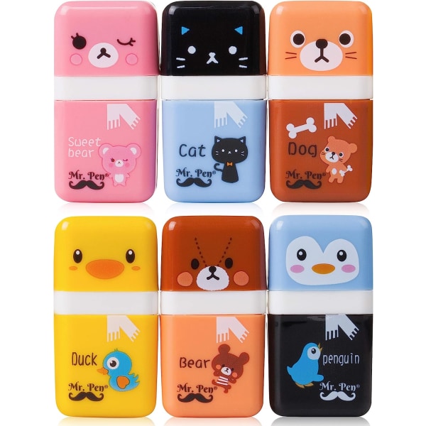 6 pcs Erasers for Kids, Eraser with Cover and Roller, School Supplies, Erasers, Kids Erasers, Pencil Eraser, Cute Erasers