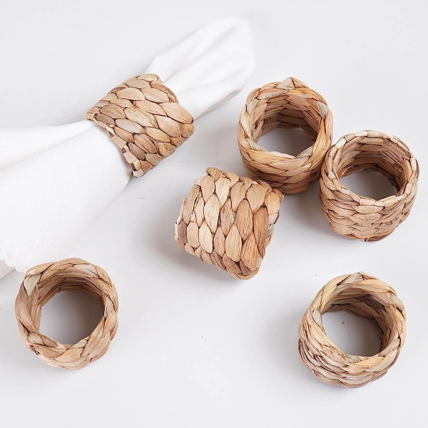 6st rundvävd servettring, servetthållare för vattenhyacint, handgjorda flätade naturliga servettringar